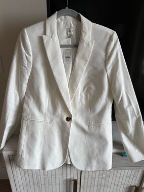 J. Crew Cream Single-Button Linen Tailored Blazer